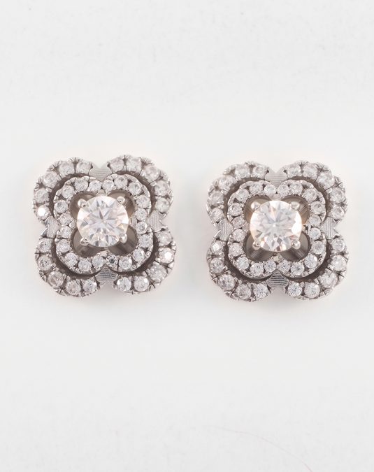 Fleurienne Clover White Gold Lab Moissanite Earrings