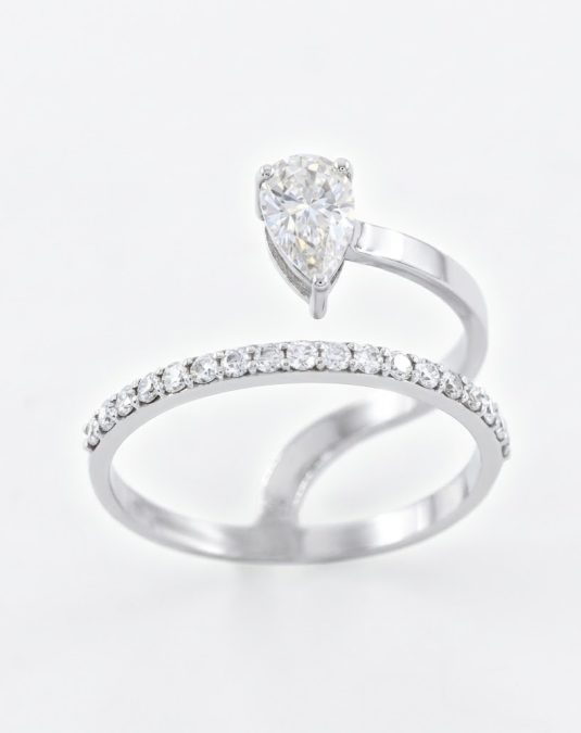 Vespera Bypass 18K White Gold Lab Moissanite Ring