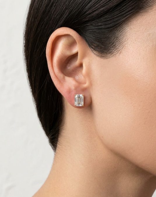 Averelle Emerald-Cut Gold Lab Moissanite Stud Earrings