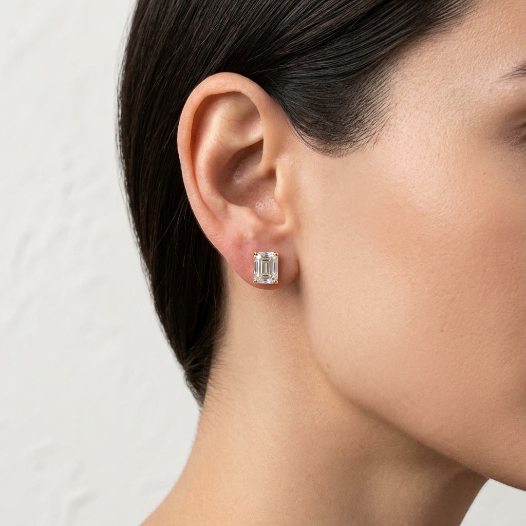 Averelle Emerald-Cut Gold Lab Moissanite Stud Earrings - Image 1