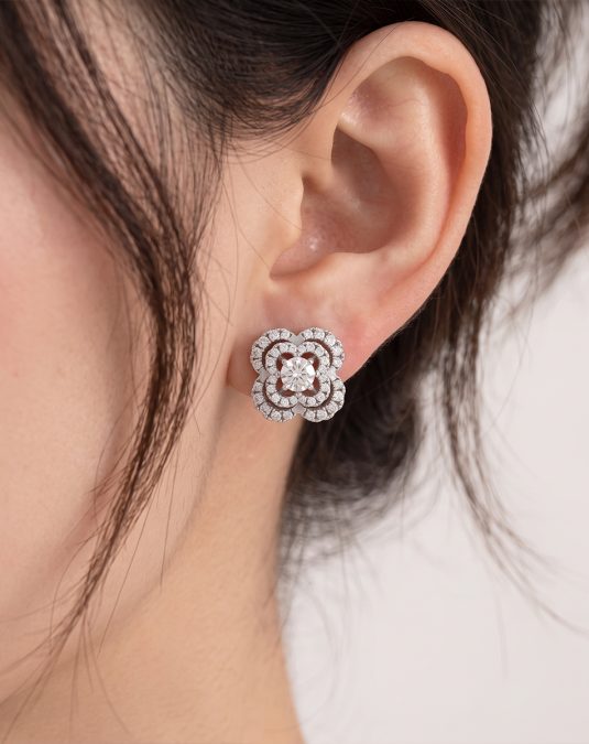 Fleurienne Clover White Gold Lab Moissanite Earrings