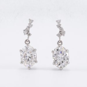 Veloria Oval Drop White Gold Lab Moissanite Earrings