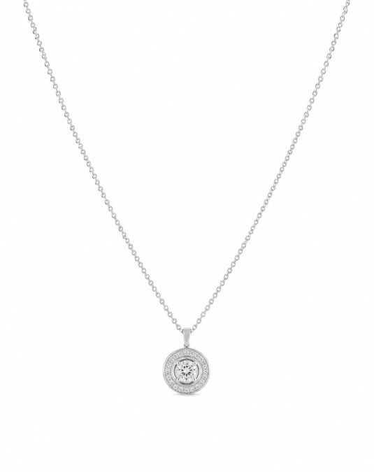 Elara Halo 18K White Gold Lab-Grown Diamond Necklace