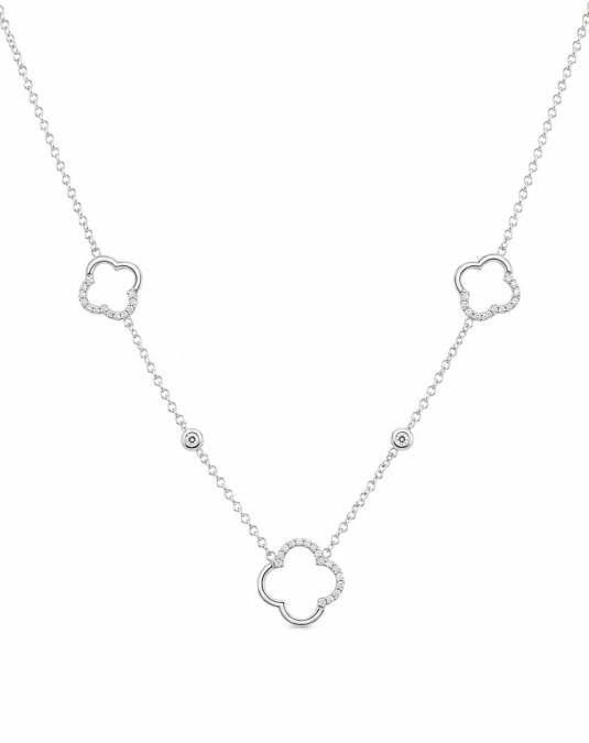 Éclat Clover 18K White Gold Lab-Grown Diamond Necklace