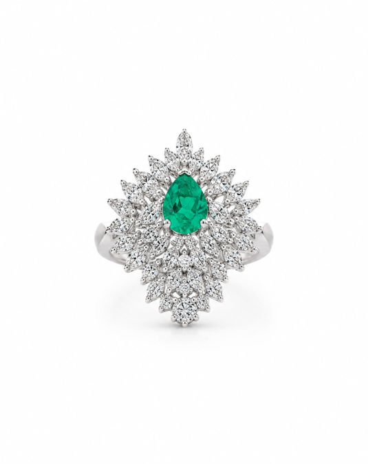 Émeraude Royale 18K White Gold Lab Emerald & Lab Moissanite Ring