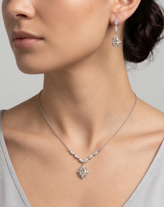 Lorienne Oval White Gold Lab Moissanite Jewelry Set