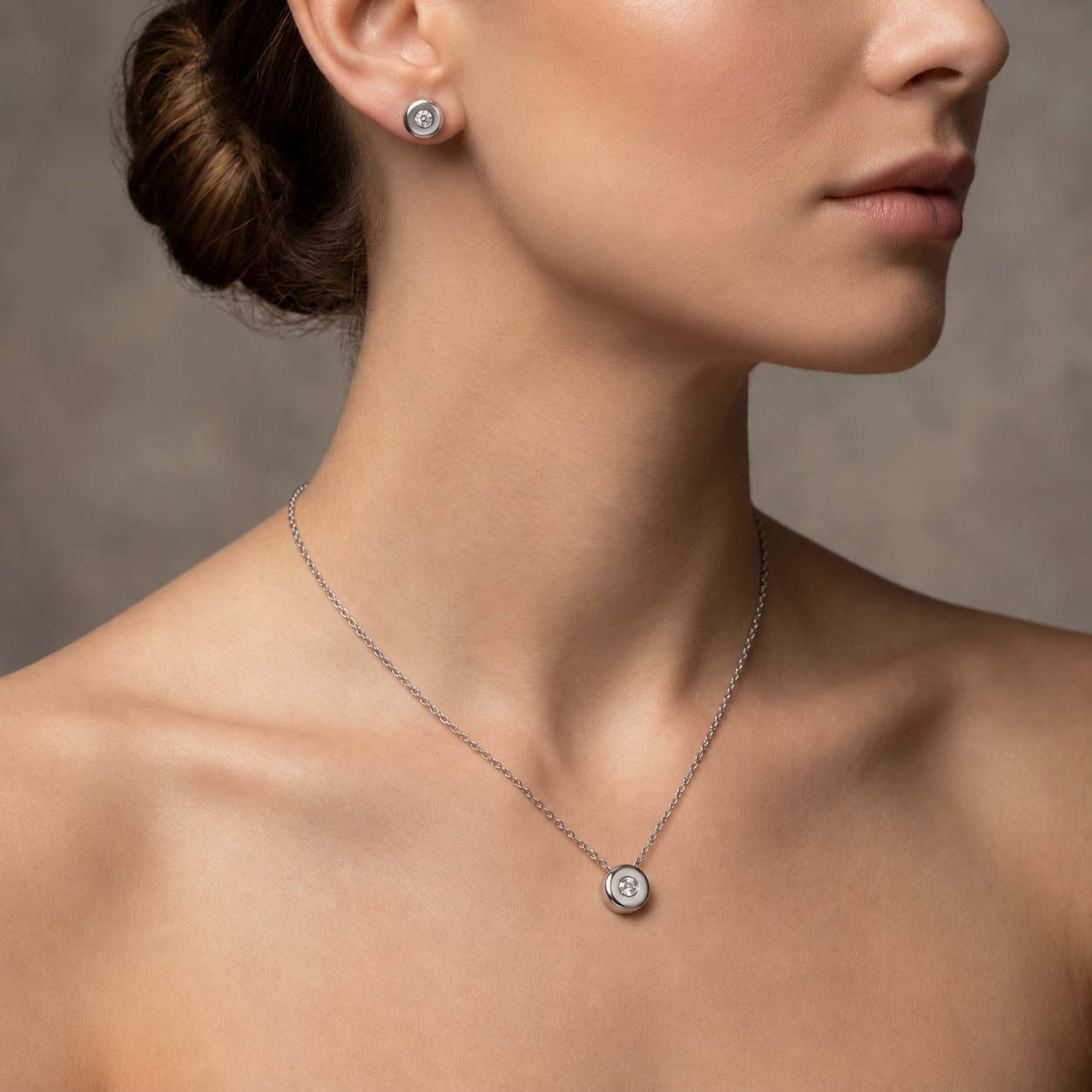 Lunelle Disc White Gold Lab-Grown Diamond Jewelry Set