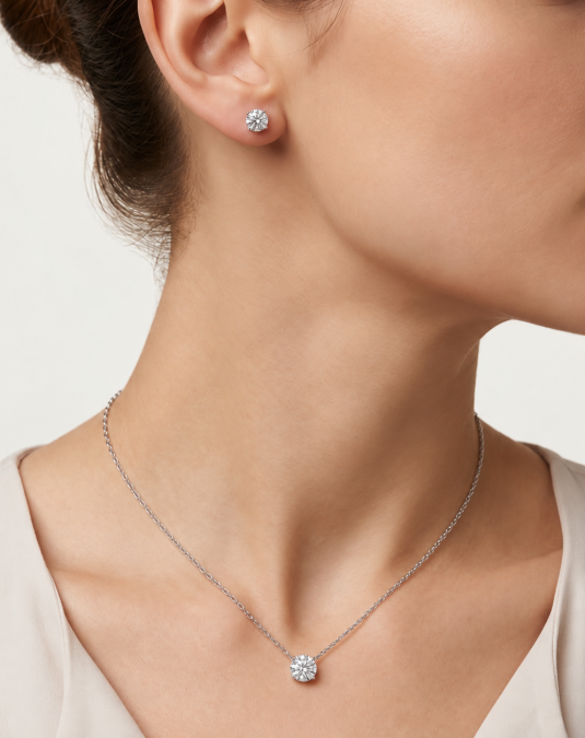 Seraphine Solitaire White Gold Lab Moissanite Jewelry Set