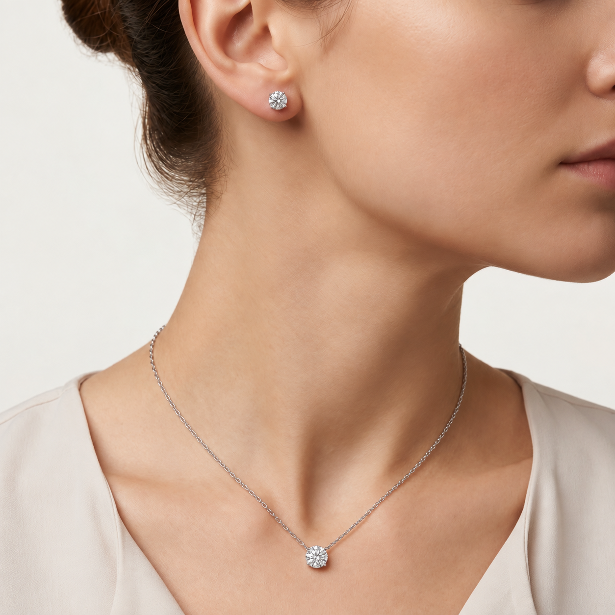Seraphine Solitaire White Gold Lab Moissanite Jewelry Set