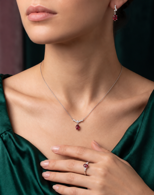 Rubelle Oval White Gold Lab Ruby & Lab-Grown Diamond Jewelry Set
