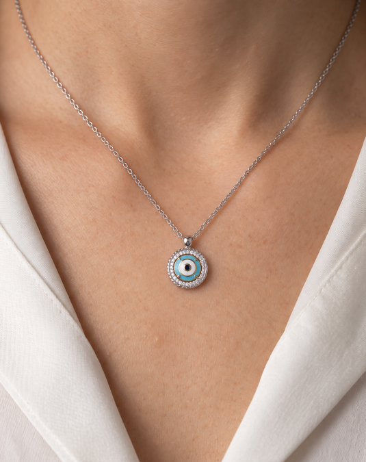 Solenne Azure Eye White Gold Lab Moissanite Necklace