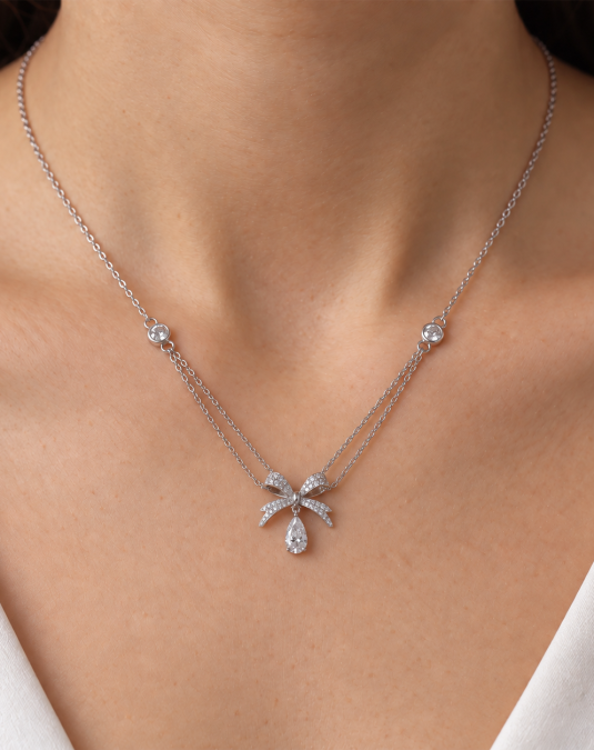 Aureline Bow Drop White Gold Lab Moissanite Necklace