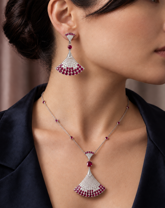 Rubellia Fan White Gold Lab Ruby & Lab-Grown Diamond Jewelry Set