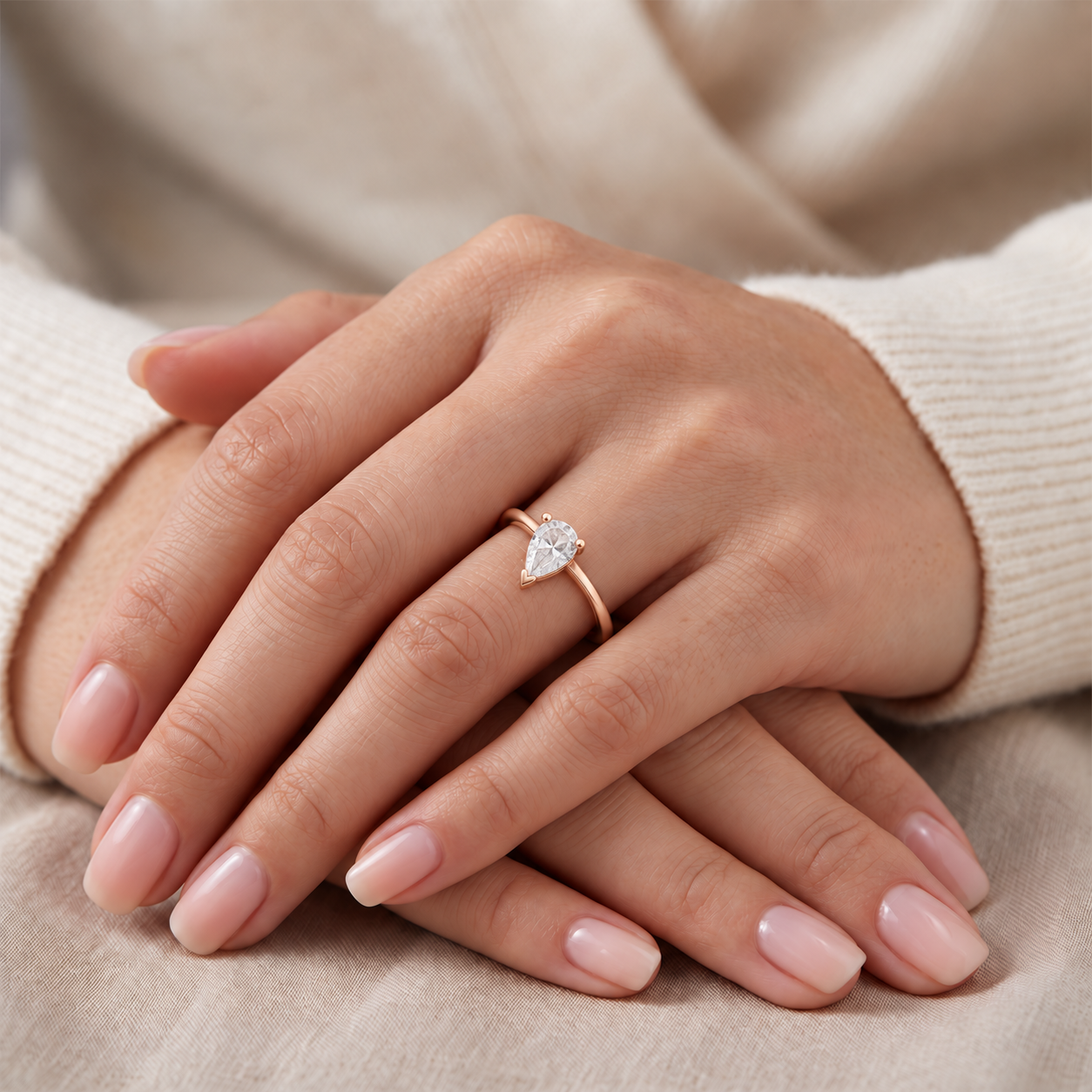 Roselle Pear-Cut 18K Rose Gold Lab Moissanite Ring - Image 1