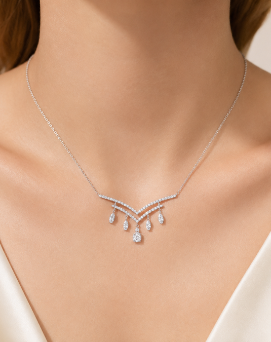 Aveline Cascade 18K White Gold Lab-Grown Diamond Necklace