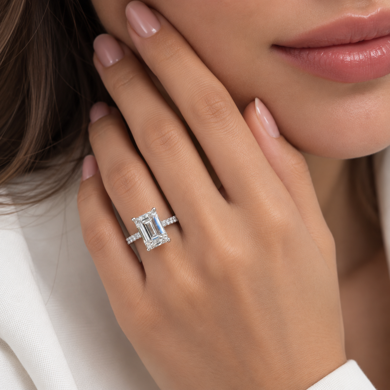 Valencia Emerald 18K White Gold Lab-Grown Diamond Ring - Image 1