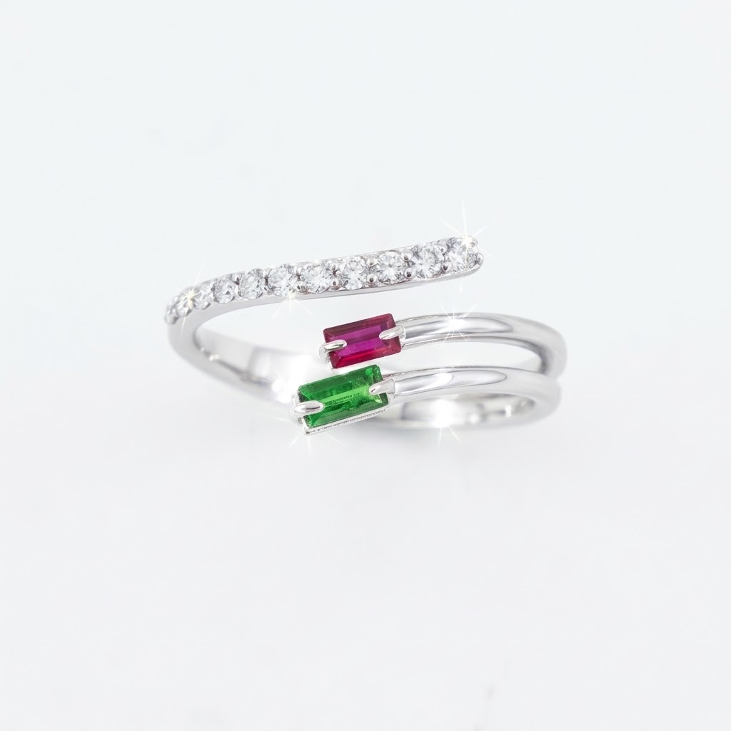 Ruby & Emerald Open Bypass Lab-Grown Diamond Ring - Image 2
