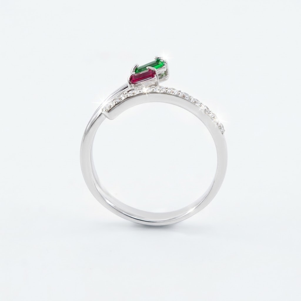 Ruby & Emerald Open Bypass Lab-Grown Diamond Ring - Image 3