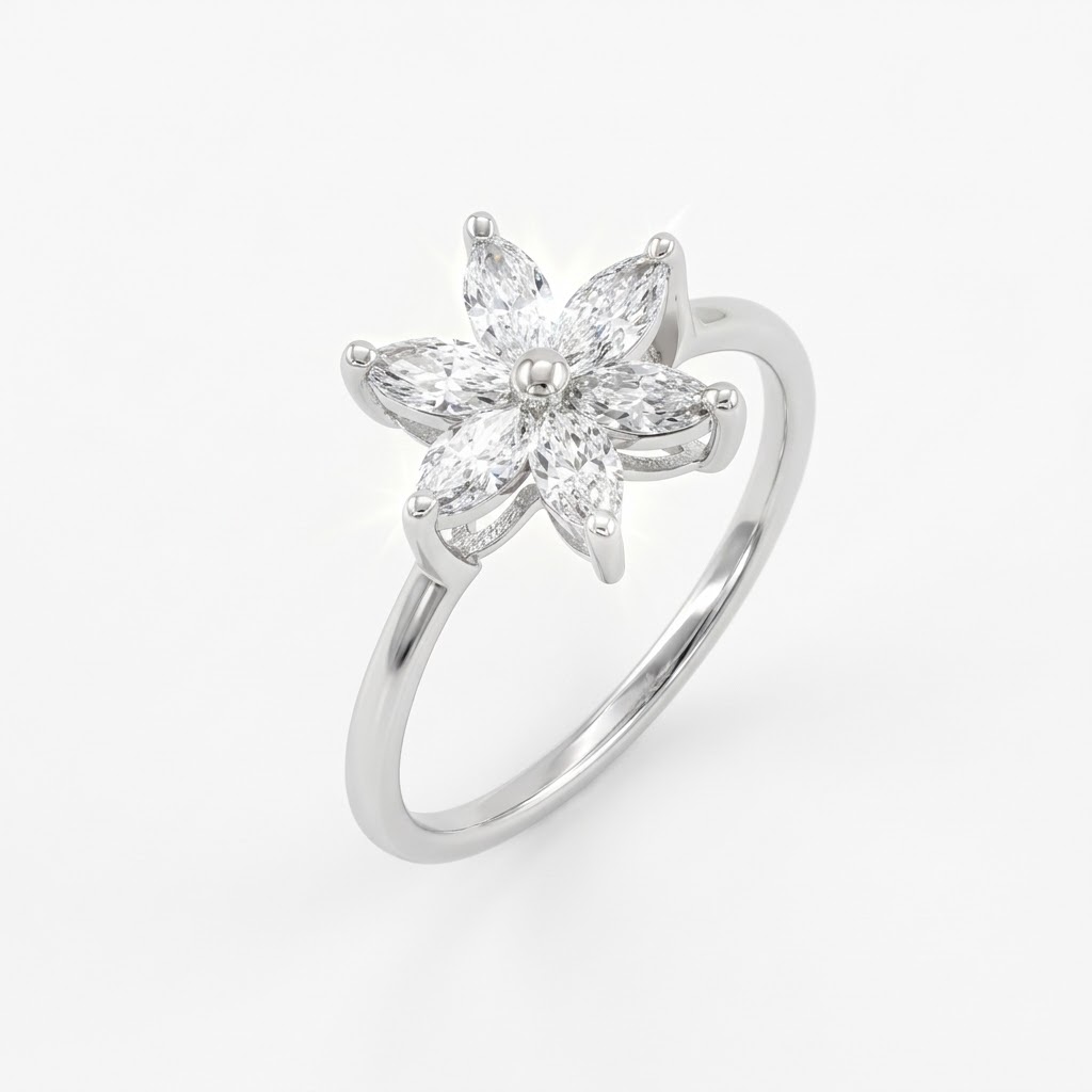 Six-Petal Marquise Flower Lab-Grown Diamond Ring