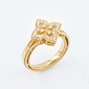 Four-Petal Floral Yellow Gold Lab-Grown Diamond Ring
