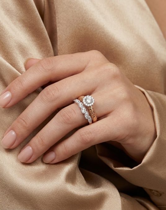 Round Halo & Marquise Rose Gold Lab-Grown Diamond Ring