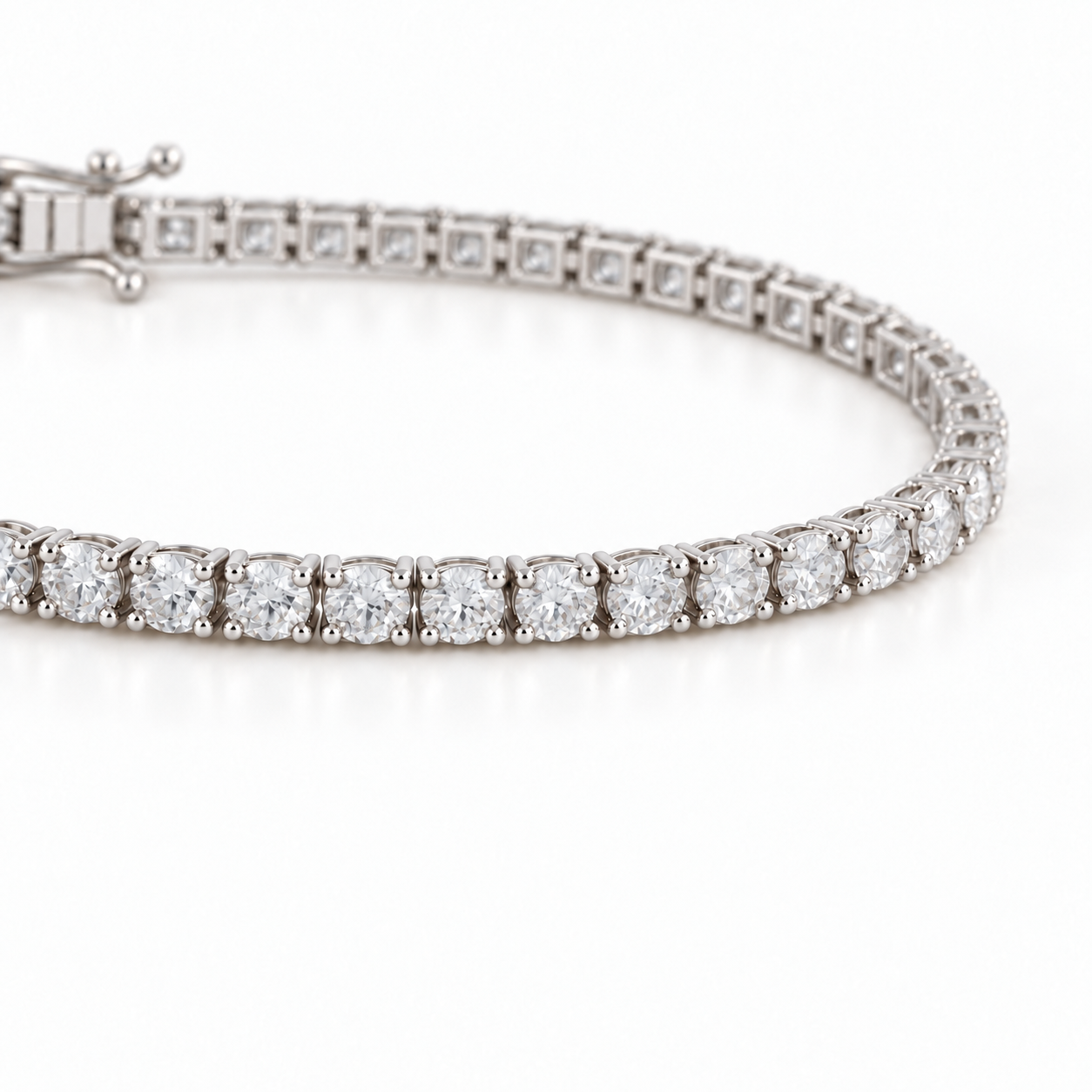 Round Lab Moissanite 18K White Gold Tennis Bracelet