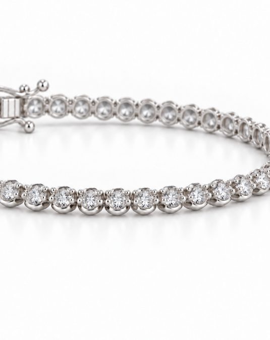 Round Crown Link 18K White Gold Lab Moissanite Tennis Bracelet