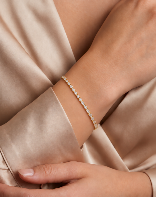 Round Lab Moissanite 18K Yellow Gold Tennis Bracelet